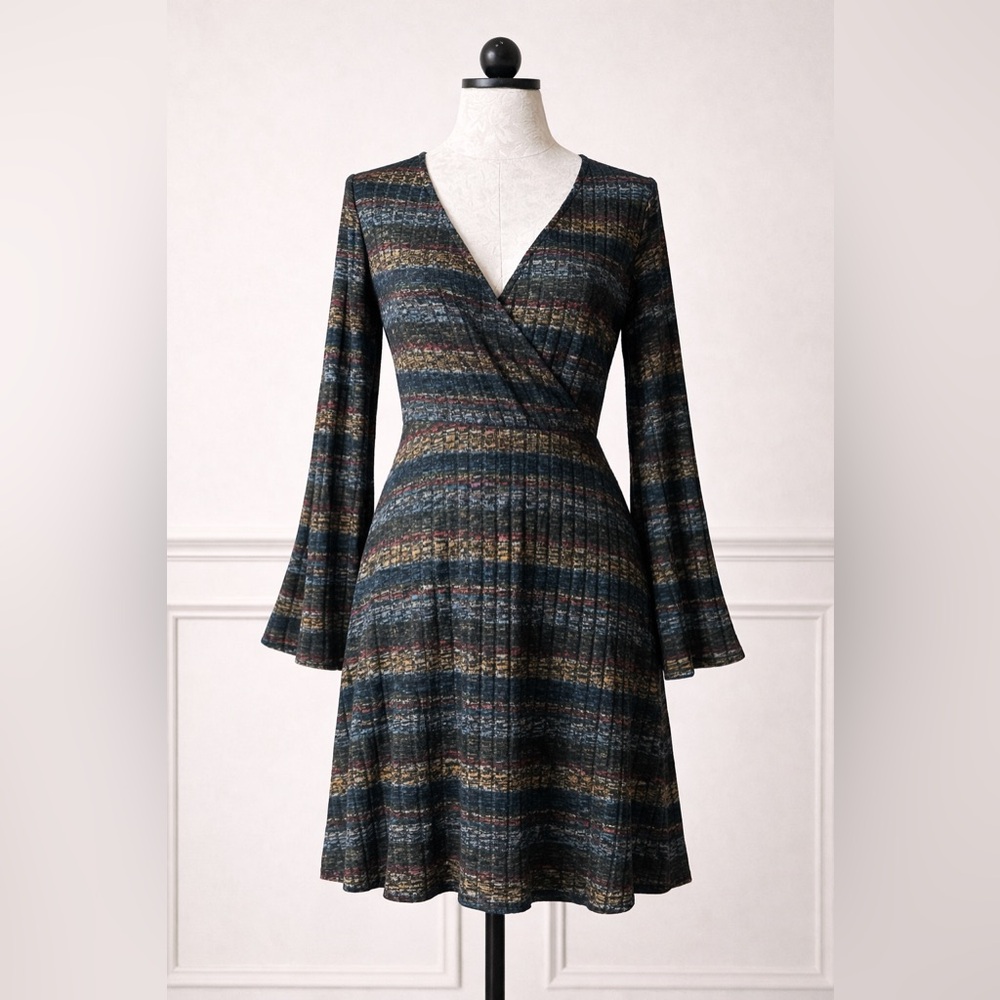 Mossimo Supply Co. Striped V-Neck Fit-and-Flare Dress - Black, Green, Brown